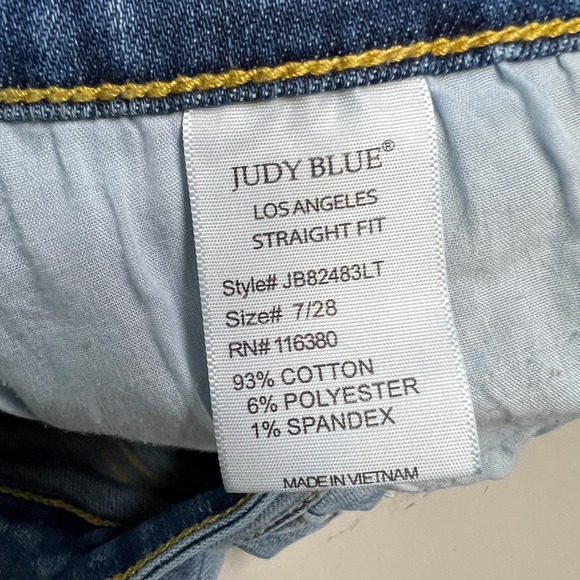 Judy Blue Straight Fit Jeans Womens 7/28 Blue Cutoff Denim High Rise V Front - Picture 8 of 11